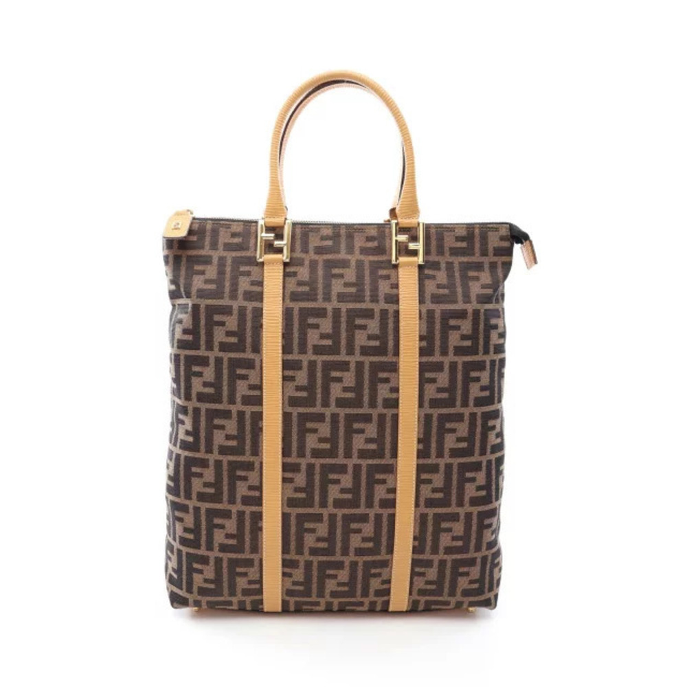 Fendi Zucca Tote Bag Canvas Leather Brown Beige Cream
